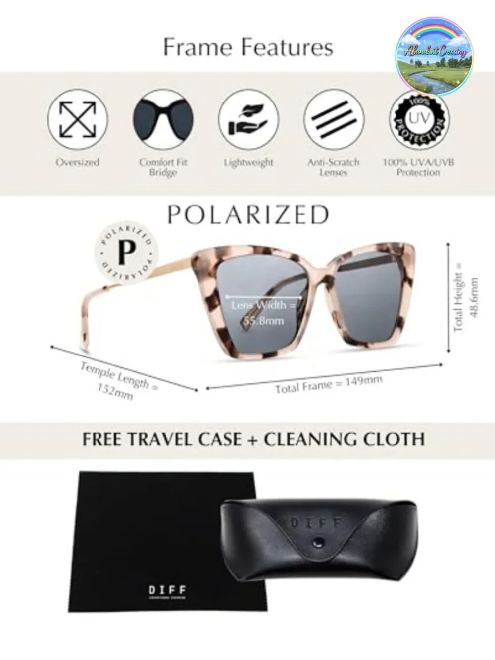 Oversized Cat Eye Sunglasses Polarized Acetate UVA/UVB Protection